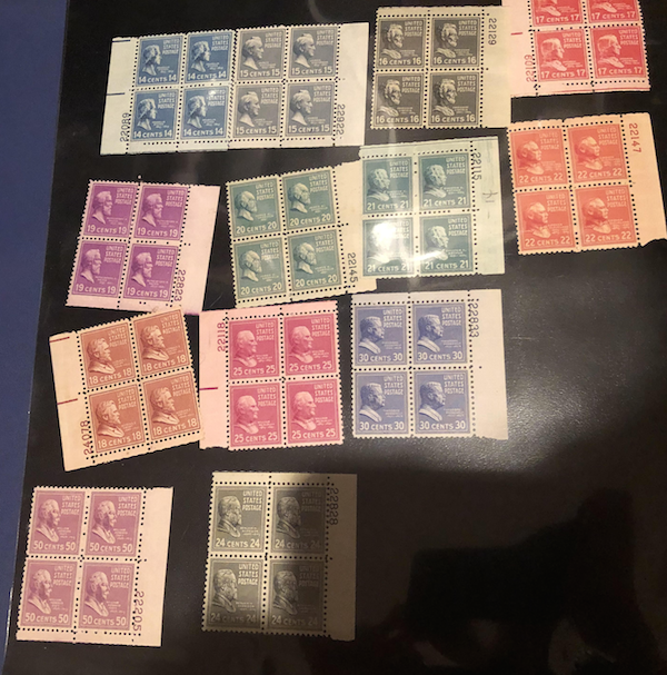 1938 Presidents Plate Blocks