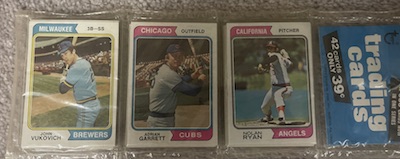 1974 Topps rack pack with Nolan Ryan on top