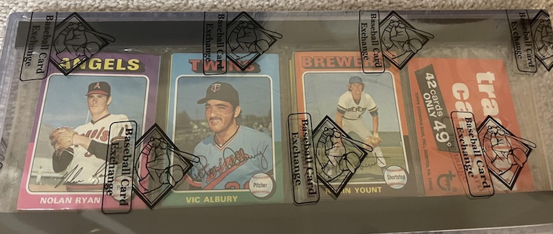 1975 Topps rack pack with Nolan Ryan and Robin Yount on top