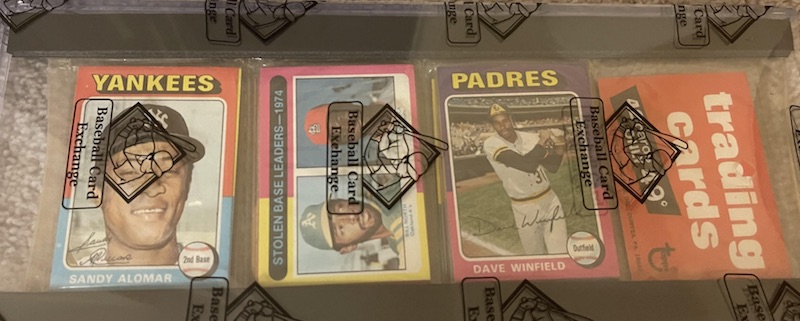 1975 Topps rack packs with Dave Winfield on top