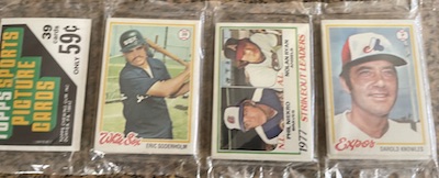 1978 Topps rack pack with Nolan Ryan League Leaders on top