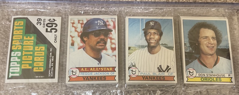 1979 Topps rack pack with Reggie Jackson on top
