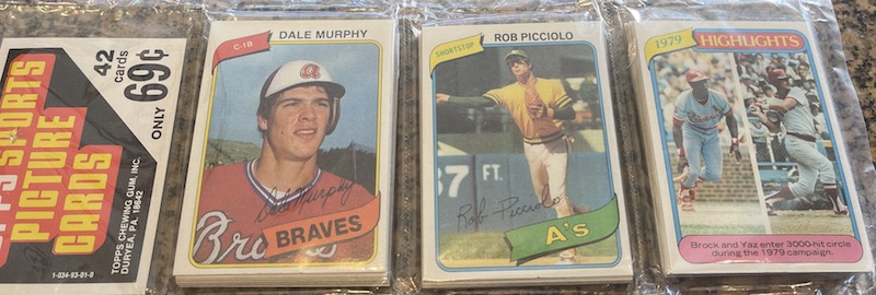 1980 Topps rack pack with Dale Murphy on top