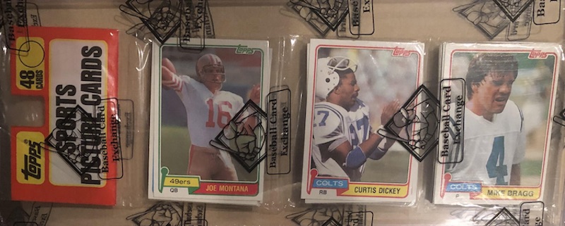1981 Topps rack pack with Joe Montana on top