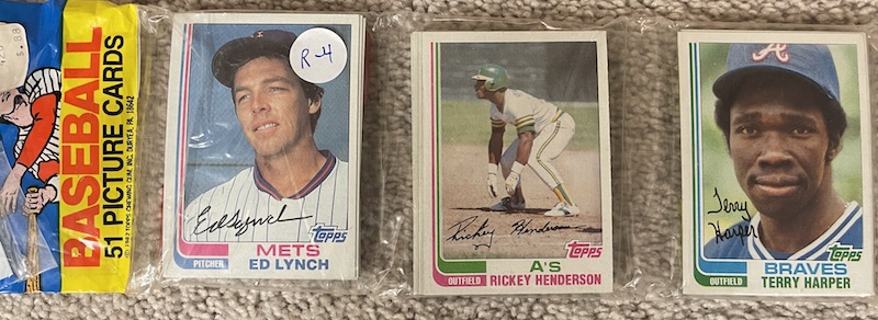 1982 Topps rack pack with Rickey Henderson on top