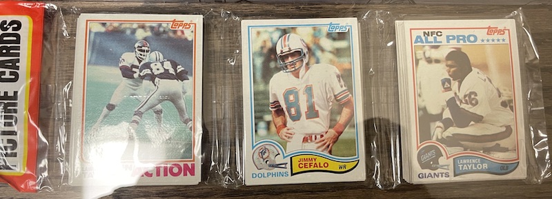 1982 Topps rack pack with Lawrence Taylor on top