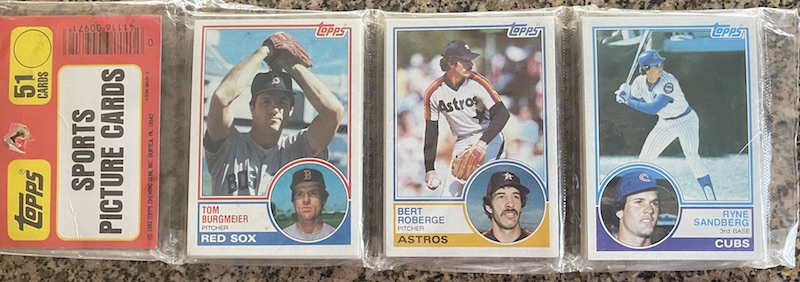 1983 Topps rack pack with Ryne Sandberg on top