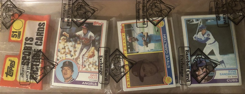 1983 Topps rack pack with Ryne Sandberg on top