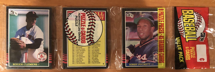 1985 Donruss Rack Pack with Clemens and Puckett on top