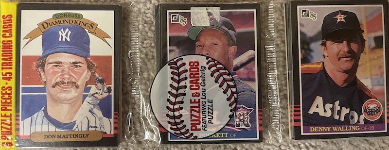 1985 Donruss rack pack with Kirby Puckett and Don Mattingly DK on top