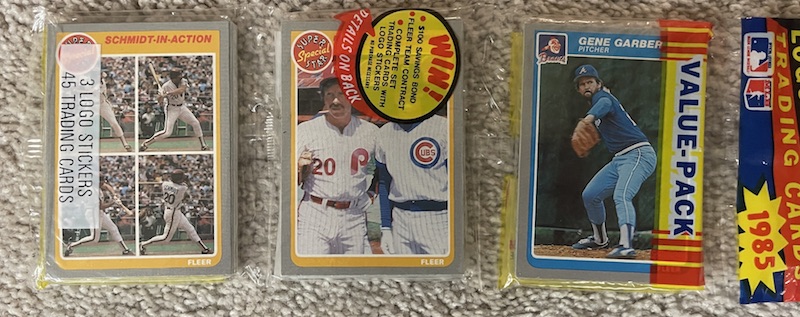 1985 Fleer rack pack with Mike Schmidt on top
