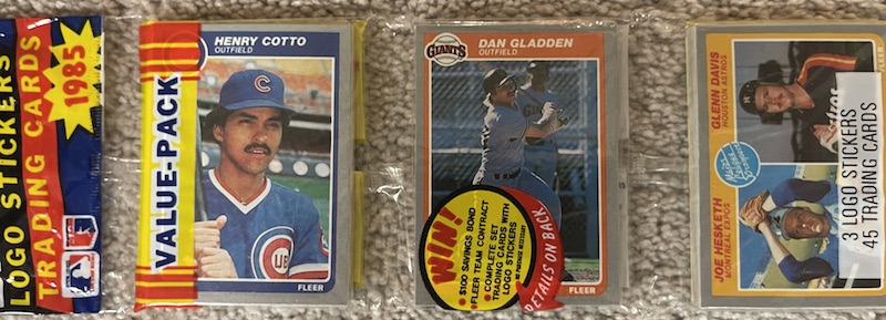 1985 Fleer rack pack with Glenn Davis on top
