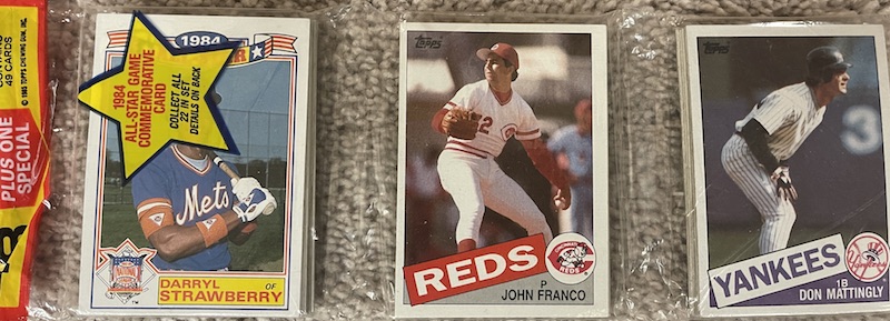 1985 Topps rack pack with Don Mattingly and John Franco on top