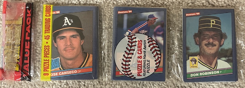 1986 Donruss rack pack with Jose Canseco on top
