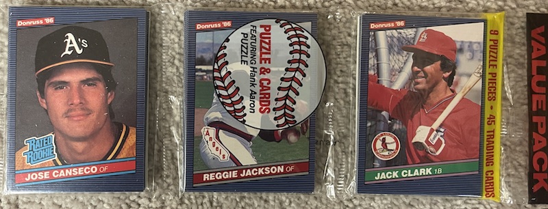 1986 Donruss rack pack with Jose Canseco on top