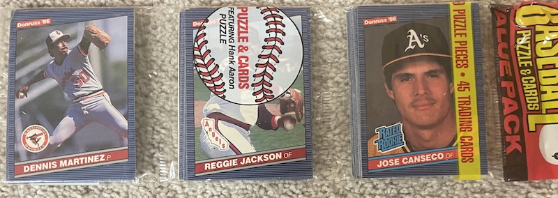 1986 Donruss rack pack with Jose Canseco on top