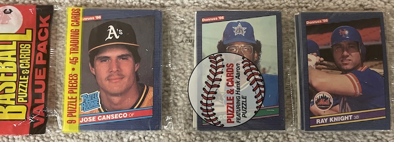 1986 Donruss rack pack with Jose Canseco on top