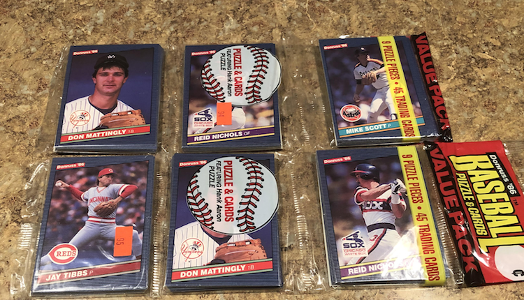 1986 Donruss rack packs with Don Mattingly on top