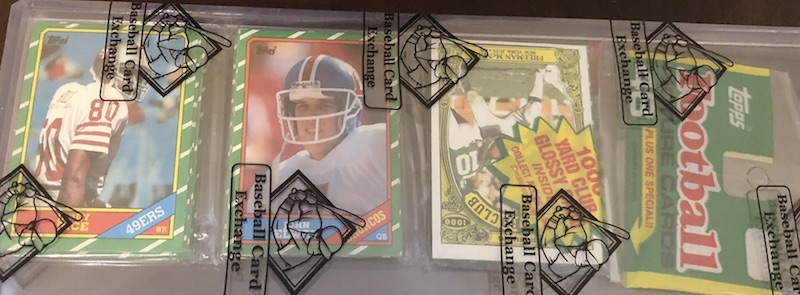 1986 Topps rack pack with Jerry Rice on top