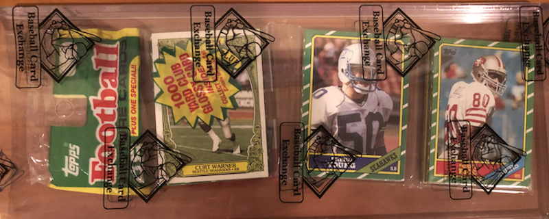 1986 Topps rack pack with Jerry Rice on top