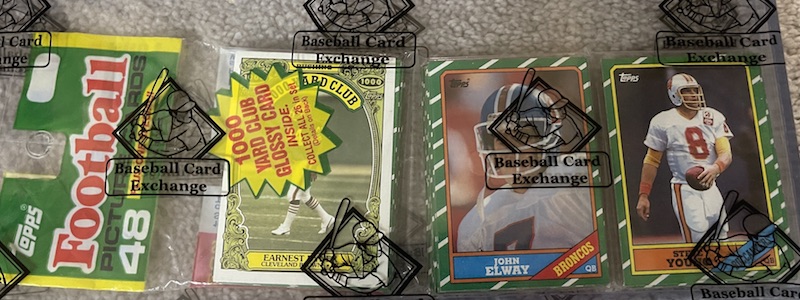 1986 Topps rack pack with Steve Young and John Elway on top
