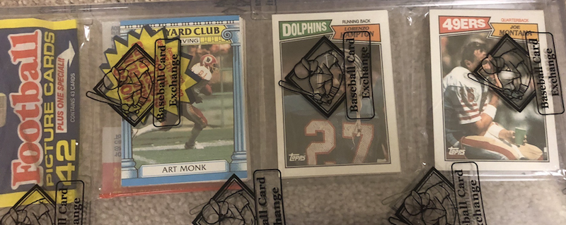 1987 Topps rack pack with Joe Montana on top