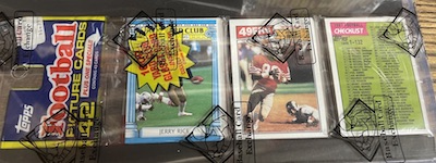 1987 Topps rack pack with Jerry Rice on top