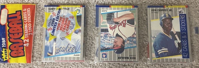 1989 Fleer rack pack with Ken Griffey Jr. on top