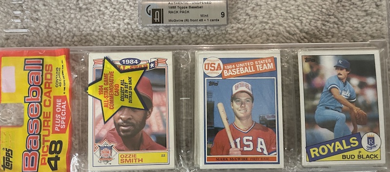 1985 Topps rack pack with Mark McGwire on top