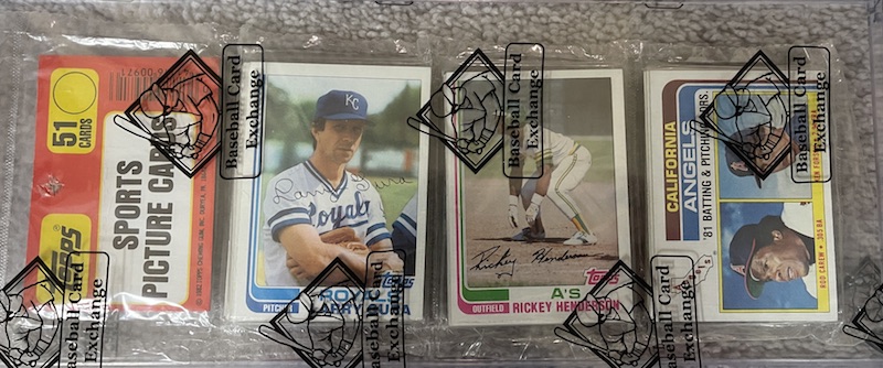 1982 Topps rack pack with Rickey Henderson on top
