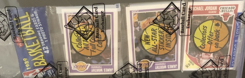 1989 Fleer rack pack with Michael Jordan and two Worthy's on top